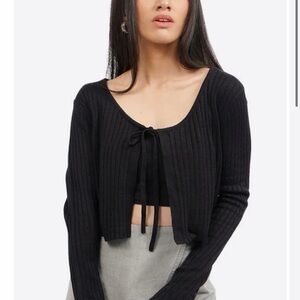 Wild Fable Black Ribbed Tie-Front Cardigan